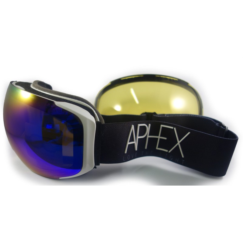 Aphex Kepler goggle wit met magnetische revo blauwe lens en bonus lens